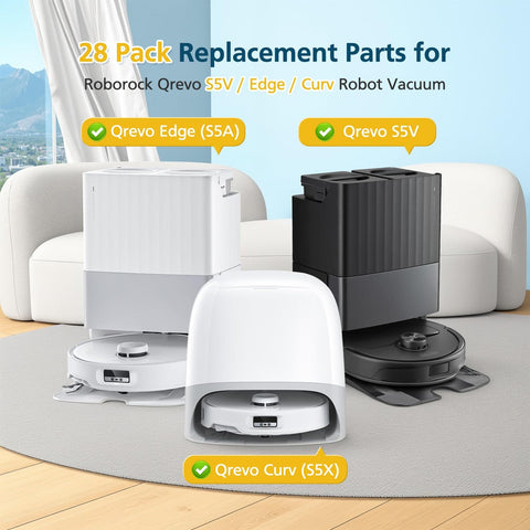 Displayed Must Have Replacement Vacuum Parts Kit for Roborock S5V Curv Edge S5A Curv S5X with charging stations.