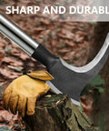 Double Scythe For Weeding And Outdoor Mowing High Manganese Steel Blade resting on log with gloved hand