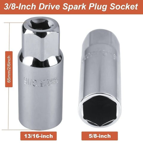 Compact Motorcycle Repair Tool Kit For Harley Davidson Riders showing 3/8-inch drive spark plug sockets 13/16-inch and 5/8-inch sizes