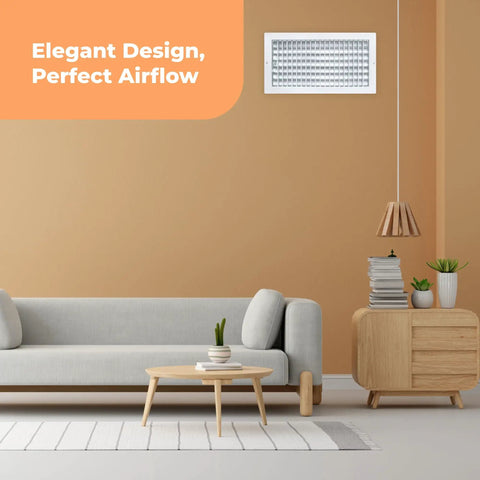 Living room with Durable Aluminum 16x8 Duct Opening Wall Vent Cover with Adjustable Front Blades No Rust Premium Register Vent