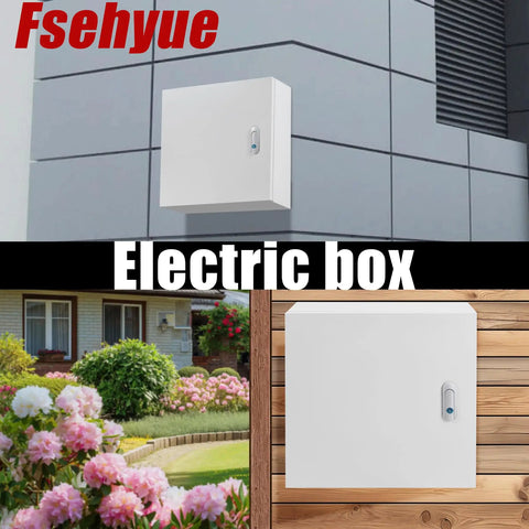 Rock Solid 16X16X6 Inch Electrical Junction Box With Safety Locks Wall Mounted Indoor Outdoor Steel Enclosure on a wall.