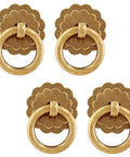 Four Pack Bronze Metal Ring Pull Handles for Cabinets and Drawers 1.2 Inch Diameter Circle Knobs with Dual Mounting Screws
