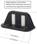 Two Plastic Wheels Barn Door Floor Guide With Bearing Design And Adjustable Rollers Bottom Mounted black metal base with dimensions.
