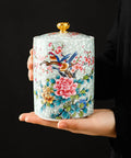 Premium Ceramic Tea And Coffee Canisters Keep Your Daily Stash Locked Down With True Airtight Sealed Lids designed with colorful floral patterns.