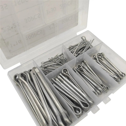 Beefy Heavy Duty Cotter Pin Kit 690 Pcs Zinc Plated Steel Split Pins With Castle Nut in plastic organizer compartments