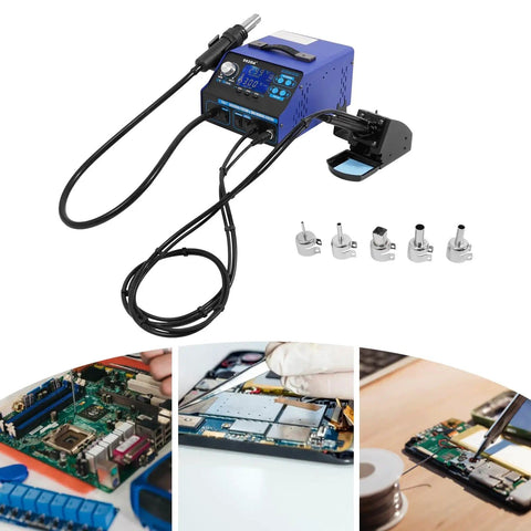 780W Soldering And Desoldering Station Kit With Hot Air Gun, LCD Display, And Smoke Absorber for PCB Rework and Electronics Repair