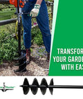 Gardener using Auger Drill Bit Extension 7 Inch By 28 Inch With Half Inch Hex Drive Heavy Duty Garden Auger for planting