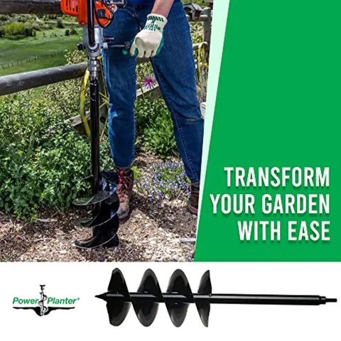 Gardener using Auger Drill Bit Extension 7 Inch By 28 Inch With Half Inch Hex Drive Heavy Duty Garden Auger for planting