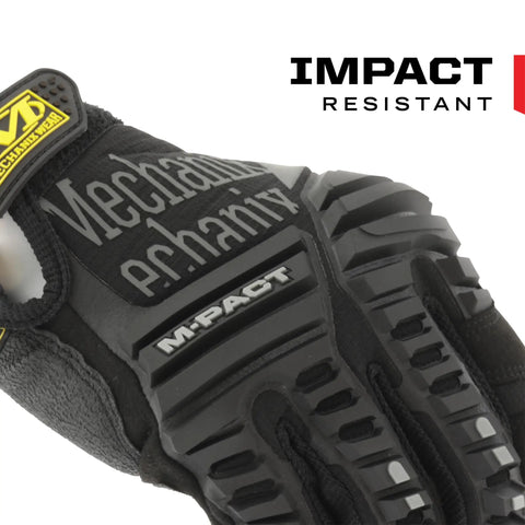 Close-up of MPact Impact Resistant Work Gloves With D3O Palm Padding, Black, Large, showing knuckle protection detail.