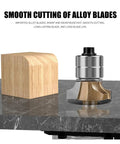 Get Ready To Smooth All Your Corners With This Killer 6Mm Double Bearin Round Edge Router Bit on a workbench with a wooden block.