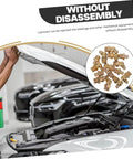 Beefed Up Grease Fittings Assortment Kit With Straight And Angled Fittings For Hydraulic Applications shown by open car hood.