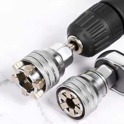 Close-up of Adjustable Socket Wrench Tool for 10 to 19mm bolts and nuts, showing multi-function sleeve in universal steel design.