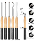 All In One 6 Piece Wood Lathe Turning Tools Set With Rubber Handles Carbide Tipped Tools In Four Profiles and HSS Roughing Gouge