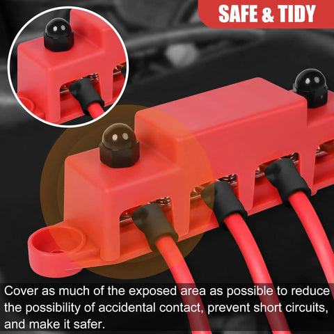 Heavy Duty 250A 12V Power Distribution Block With Four 5/16 Studs Solid Build Marine And Solar Wiring Assembly close-up of connections