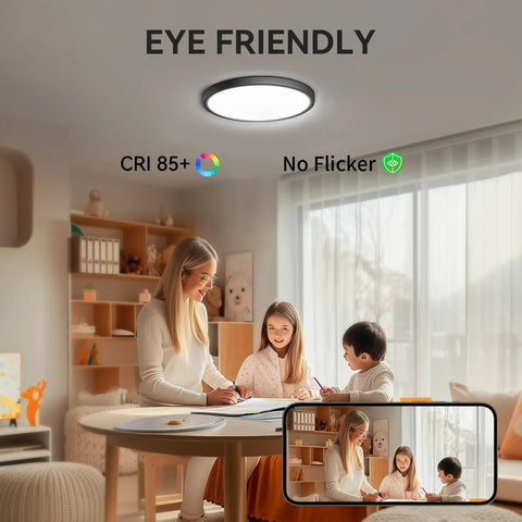 Family reading under 4 Pack Ultra Thin 9 Inch LED Ceiling Light Flush Mount 2800 Lumens 5000K Daylight Undimmable Black Finish