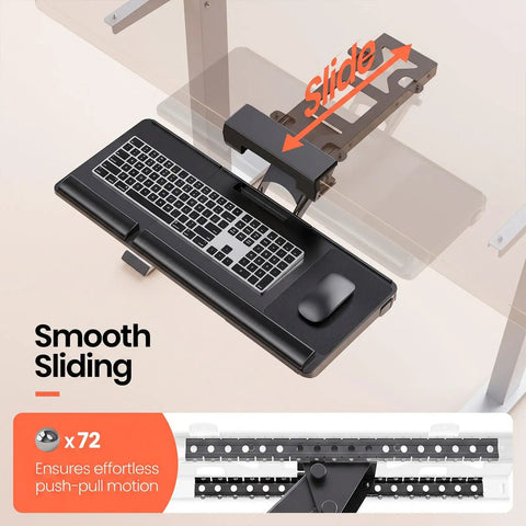 Ergonomic Under Desk Keyboard Tray With Sliding Platform And Built In Wrist Rest Storage Drawer And Easy Glide Mount