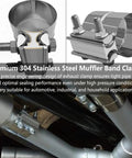 Close-up of 2.5 Inch Exhaust Clamp Set Built Tough From 304 Stainless Steel Lap Joint Band Clamps for exhaust pipe connection