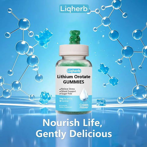 Bottle of Lithium Orotate 5mg Gummies for Mood Support and Stress Management Vegan Sugar Free Non GMO Gluten Free Grape Flavor 60 Count