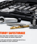 72 Piece Bolt Extractor Kit With Left Hand Drill Bits For Damaged Rusted Rounded Off Bolts Nuts And Screws Lug Nut Removal Tool Easy Out Screw Extractor Set The Perfect Gift For Men Dad Husband Boyfriend displayed with case and tools
