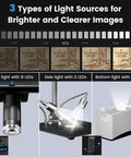 10.1 Inch LCD Digital Microscope For Soldering And Coin Inspection With 1080P Video And 12MP Photos, IPS Display, lighting options shown