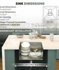 Image of Undermount Kitchen Sink 23x18 Inch Stainless Steel 16 Gauge Single Bowl 10 Inch Deep T304 Food Grade with dimensions.