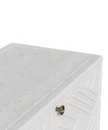 Close-up of white weather resistant Indoor Outdoor Plastic Storage Cabinet With One Shelf 34 X 15 X 34 Inches UV protected