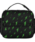 Green Lightning Bolts Insulated Lunch Bag For Kids, Women, And Men, portable black polyester cooler tote with shoulder strap