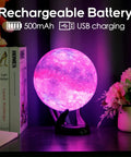 7.1 Inch Galaxy Moon Lamp 3D Printed Moon With NASA Imagery, 16 Color Changes, USB Rechargeable on black hand base