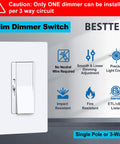 3 Pack White Slide Dimmer Light Switch Single Pole Or 3 Way Layout Smooth As Butter Compatible With Led Cfl And Incandescent Bulbs Easy Peasy Installation For Your House Wiring No Sweat Upgrade, showing a slim dimmer switch with features.
