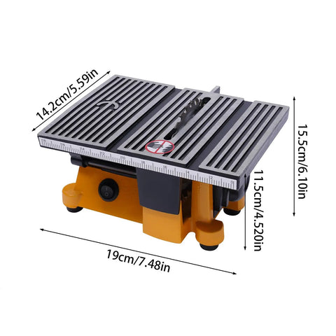 Dope 4 Inch Mini Table Saw Portable Miter Bench, 90W Power Cutter, 4500 RPM Electric Woodworking Saw with measurements