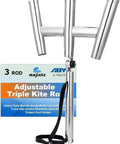 Stainless Steel 3 Tube Rod Holder With Trident Outrigger Design mounted on display, marine grade, showing adjustable triple rod rack
