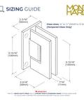 Sizing guide illustration for Heavy Duty Glass Shower Door Hinge With Full Back Plate Polished Chrome Finish.