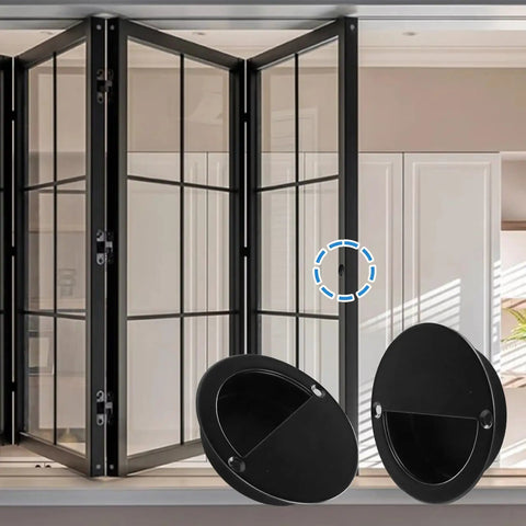 Round Hidden Concealed Door Pulls Flush Pocket Door Handles Stainless Steel Hardware Dope Matte Black 90 mm Diameter