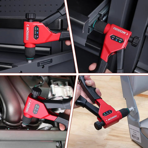 8 Inch Rivet Nut Gun Kit For Tight Spaces With 3 Mandrels 8-32 10-24 1/4-20 And 3 Drill Bits 75 Rivnuts In Sturdy Case shown in use