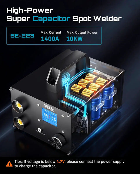 Beast 10KW Capacitive Battery Spot Welder For DIY Battery Packs And Repair 12 Volt Power Supply with blue capacitor design
