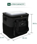 Plug In Electric Portable Cooler And 12V Car Fridge 14 Quart Capacity Soft Sided Travel Bag for camping,  dimensions 30.5 cm x 33 cm.