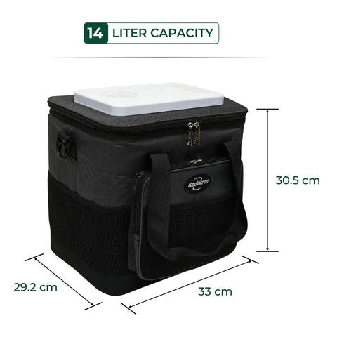 Plug In Electric Portable Cooler And 12V Car Fridge 14 Quart Capacity Soft Sided Travel Bag for camping,  dimensions 30.5 cm x 33 cm.