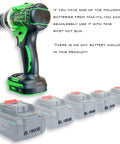 Ironclad Cordless Rivet Nut Tool Electric Rivet Gun Compatible With Makita 18V Battery showing compatibility with several Makita batteries.