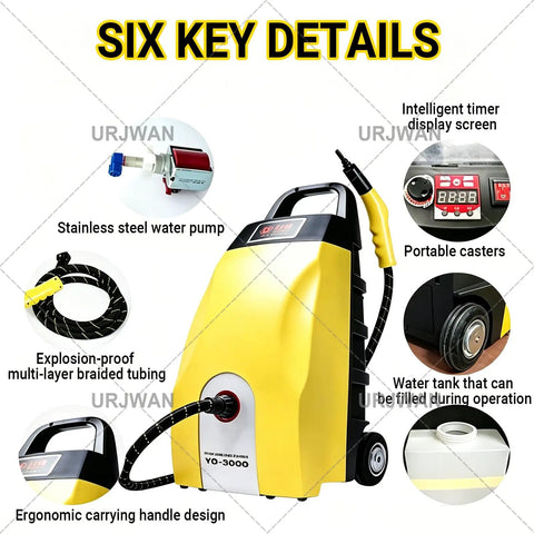 Heavy-Duty Portable Steam Cleaner With 6 Accessories High Pressure Handheld Steamer For Home Kitchen Tile Grout Car Upholstery Fast Heat Up Multi-Surface Floor And Carpet Cleaning Machine Yellow features intelligent timer and stainless steel pump.