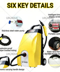 Portable Steam Cleaner Machine With Six Brush Heads Heavy Duty High Temp Steam For Kitchen Bathroom Grout Tile Upholstery Car Detailing Fast Heating Multi Surface Cleaning Tool Blue displayed with key details like stainless steel water pump and ergonomic design.