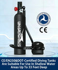 1L Mini Scuba Tank Portable Pony Bottle With Built In Regulator, Aviation Grade Aluminum, 3000 PSI, Black, DOT Certified