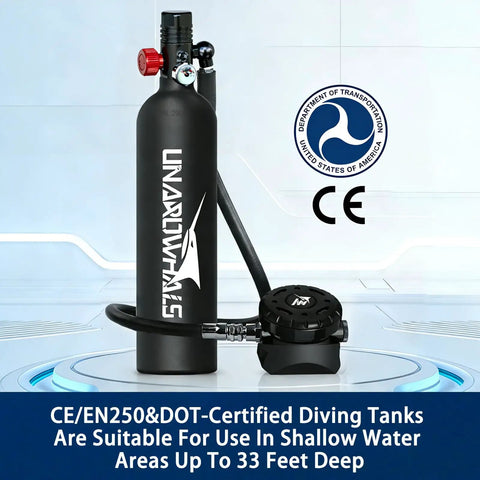 1L Mini Scuba Tank Portable Pony Bottle With Built In Regulator, Aviation Grade Aluminum, 3000 PSI, Black, DOT Certified