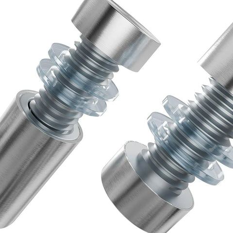 Close-up of 12-Pack Stainless Steel Sign Standoff Screws with Wall Anchors and Rubber Pads for Acrylic Signs, Photo Frames, Advertising Boards.