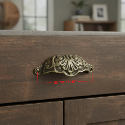 Set Of 10 Cup Pull Handles Shell Shape With Mounting Screws For Cabinets Cupboards Drawers And Dressers In Antique Brass Zinc Alloy 3.46 Inch