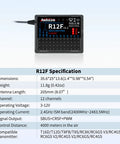 R12F receiver with specifications, part of 12 Channel RC Transmitter And R12F Receiver With Micro ELRS Support Beast Long Range FPV Controller