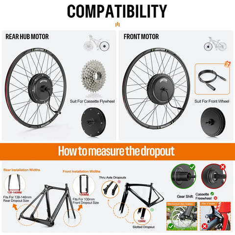 48V 1000W Front And Rear Hub Motor Ebike Conversion Kit With Display Optional Battery For 26 27.5 28 29 And 700C Wheels Built Tough And Ready To Hustle Your Daily Ride