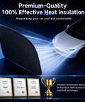 Baby Car Window Shades With UV Block And 99 Percent Sun Protection displayed next to car with certificates
