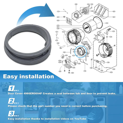 Washer Door Boot Seal Gasket Replacement For LG And Kenmore Front Load Washers Fits WM2042CW WD10465BD WM2050CW WM2301HR WD11581BDK WM2277HB And Related Models Durable Rubber Seal Easy Install DIY Friendly
