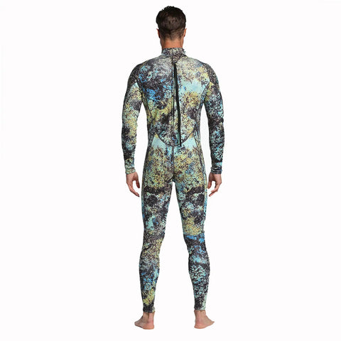 Back view of Dope 3mm Camo Neoprene Wetsuit For Men And Women Unisex OnePiece Dive Skin For Scuba Spearfishing And Cold Water Warmth