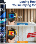 Heavy Duty Spray Foam Insulation With Rapid Hardening Expanding Sealant 12 Pack Of 26.46 Oz Cans, insulation temperature test before and after.